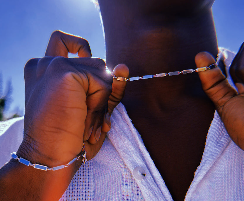 blue turquoise  paper clip chain 925 steriling sliver