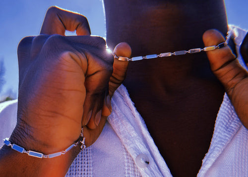 blue turquoise  paper clip chain 925 steriling sliver