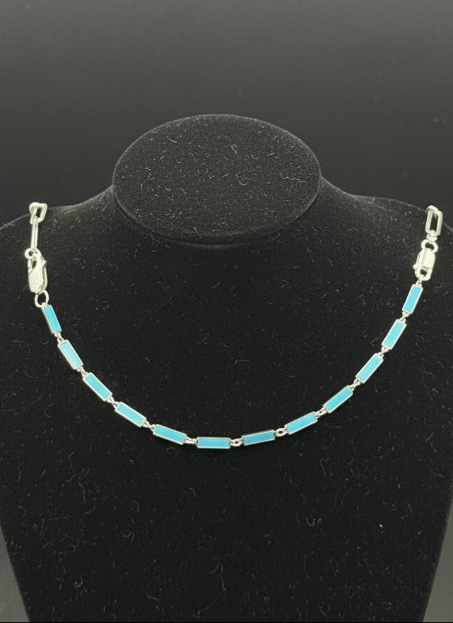 blue turquoise  paper clip chain 925 steriling sliver